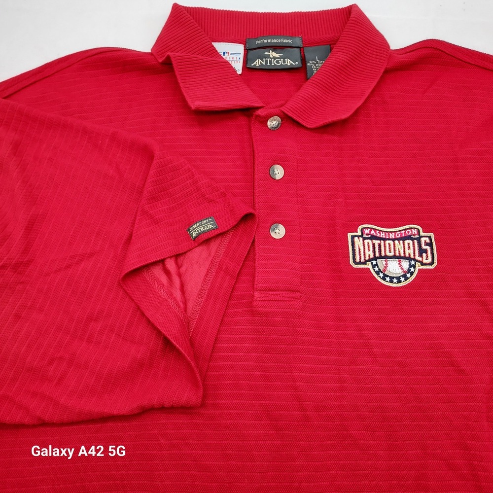 Antigua Washington Nationals MLB Polo Shirt Mens Large Red Desert Dry Sport